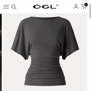 NWT - SHADOW - Effortless Boatneck Batwing Sleeve Side Ruched Top